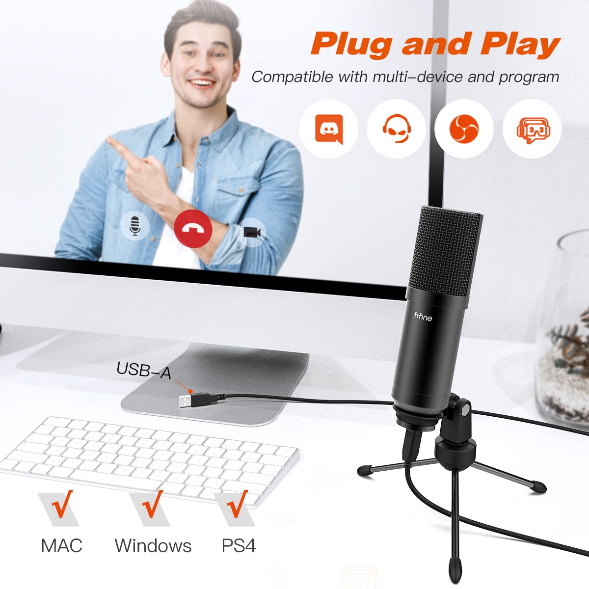 FIFINE USB Gaming Microphone Set with Flexible Arm Stand Pop Filter Plug&Play with PC Laptop Computer Streaming Podcast Mic T732