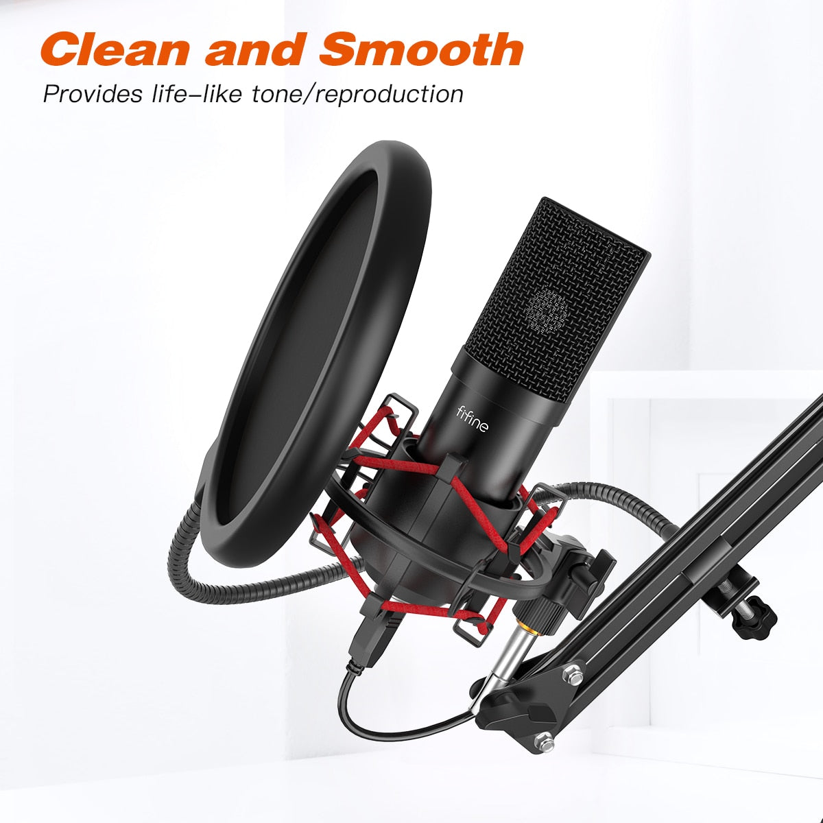 FIFINE USB Gaming Microphone Set with Flexible Arm Stand Pop Filter Plug&Play with PC Laptop Computer Streaming Podcast Mic T732