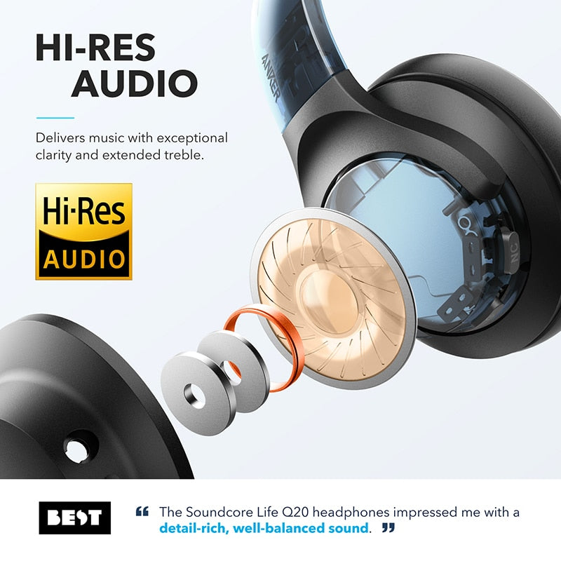 Anker Soundcore Life Q20 Hybrid Active Noise Cancelling Headphones, Wireless Over Ear Bluetooth Headphones