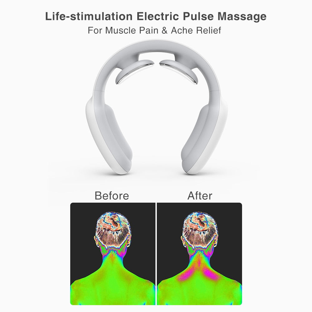 Electric Pulse Neck Massager Rechargeable USB Cervical Traction Therapy Massage Stimulator Pain Relief Heating Function