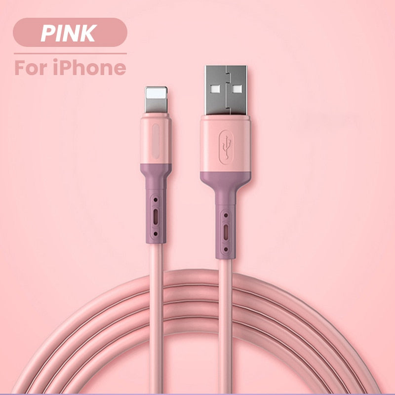 USB Cable For iPhone 12 11 Pro Max X XR XS 8 7 6 6s 5 5s Fast Data Charging Charger USB Wire Cord Liquid Silicone Cable 1/1.5/2M