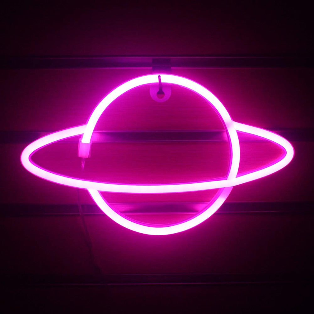 Planet LED Lights Neon Light Sign Bedroom Decor Neon Sign Night Lamp for Rooms Wall Art Bar Party USB or Battery Powered