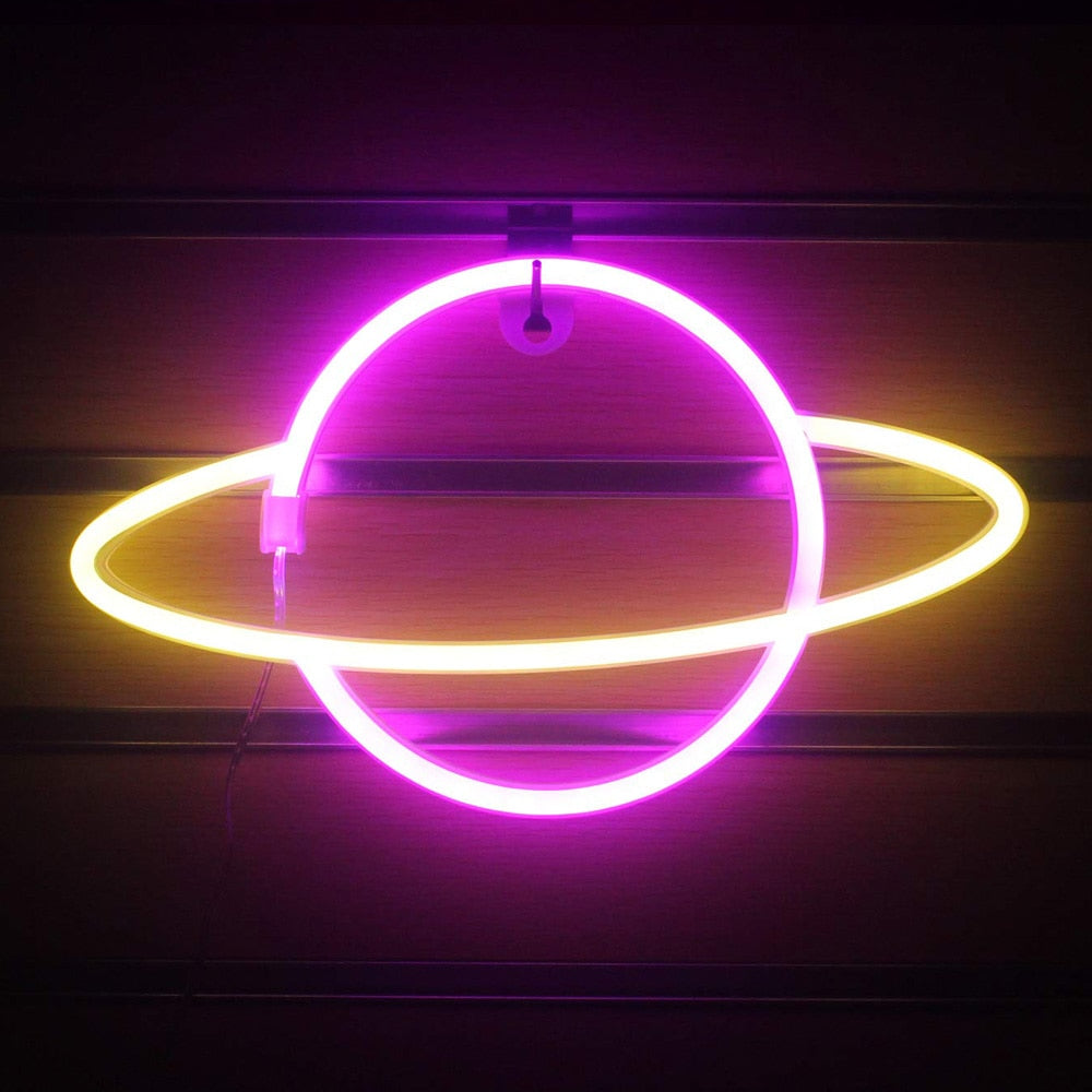 Planet LED Lights Neon Light Sign Bedroom Decor Neon Sign Night Lamp for Rooms Wall Art Bar Party USB or Battery Powered