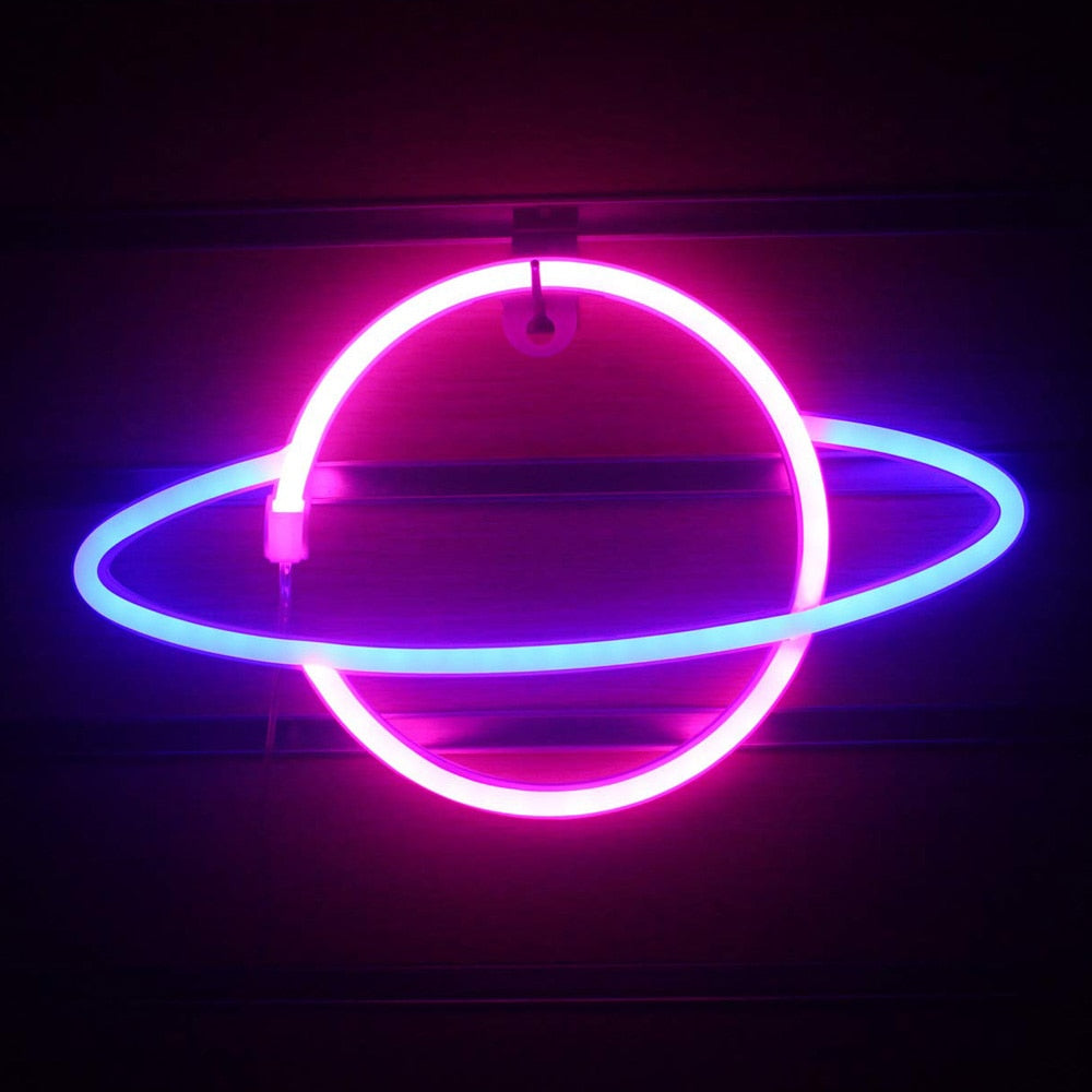 Planet LED Lights Neon Light Sign Bedroom Decor Neon Sign Night Lamp for Rooms Wall Art Bar Party USB or Battery Powered