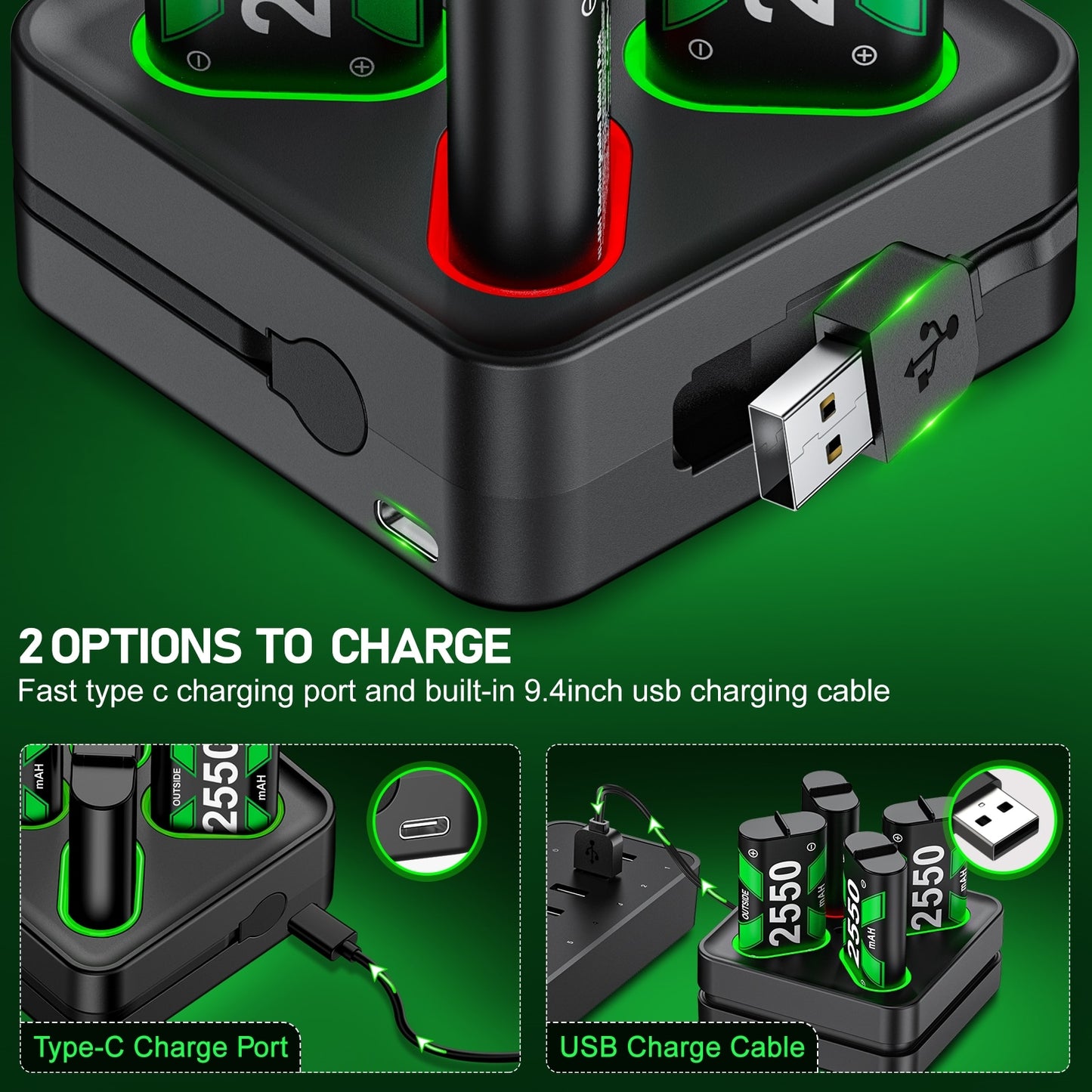 Charging Station For Xbox Series X/Xbox Series S 4 Batteries Pack For Xbox One X/Xbox One S/Xbox One Rechargeable Battery