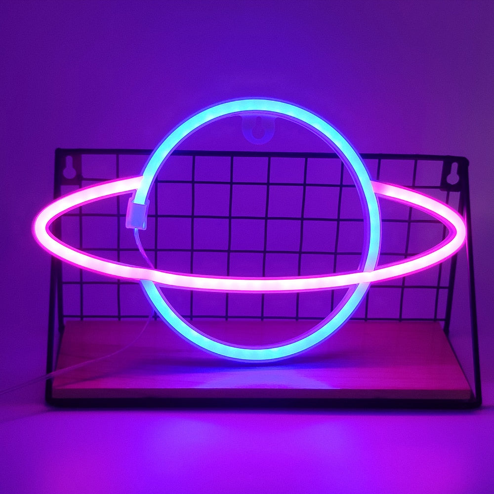 Planet LED Lights Neon Light Sign Bedroom Decor Neon Sign Night Lamp for Rooms Wall Art Bar Party USB or Battery Powered