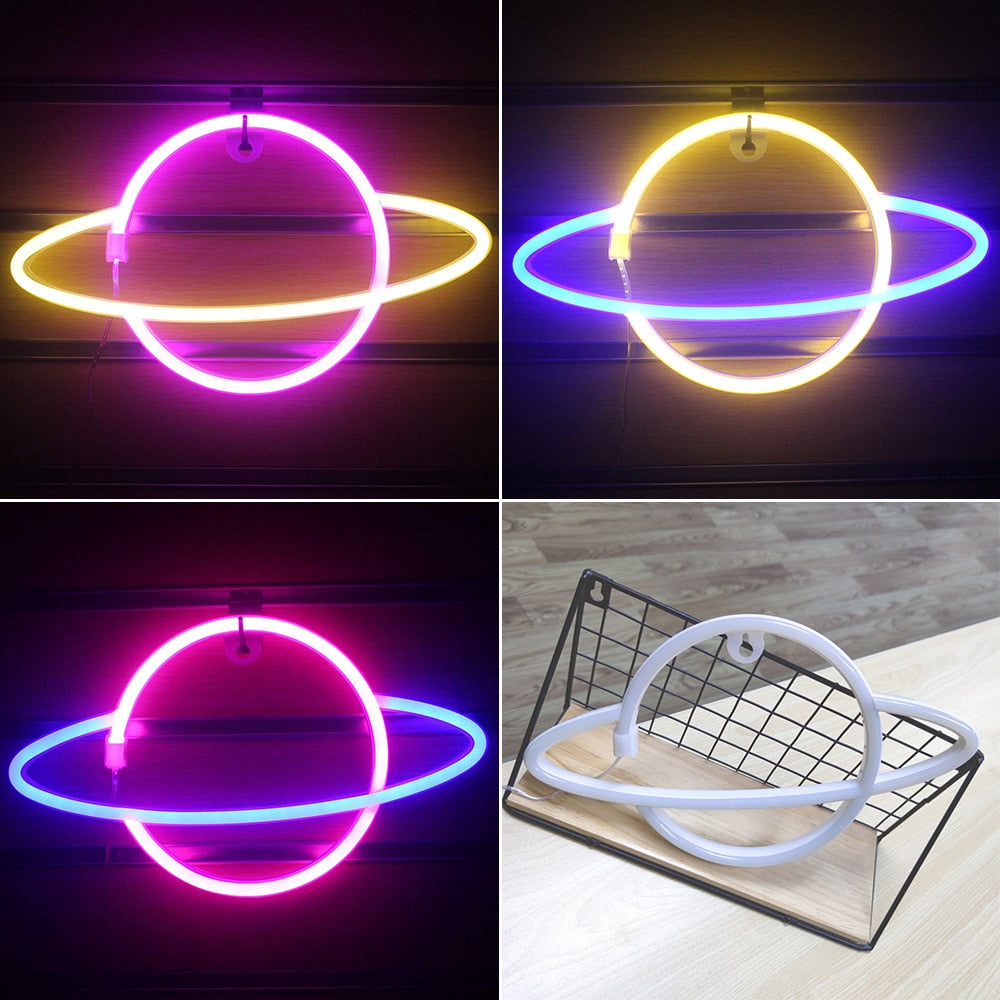 Planet LED Lights Neon Light Sign Bedroom Decor Neon Sign Night Lamp for Rooms Wall Art Bar Party USB or Battery Powered